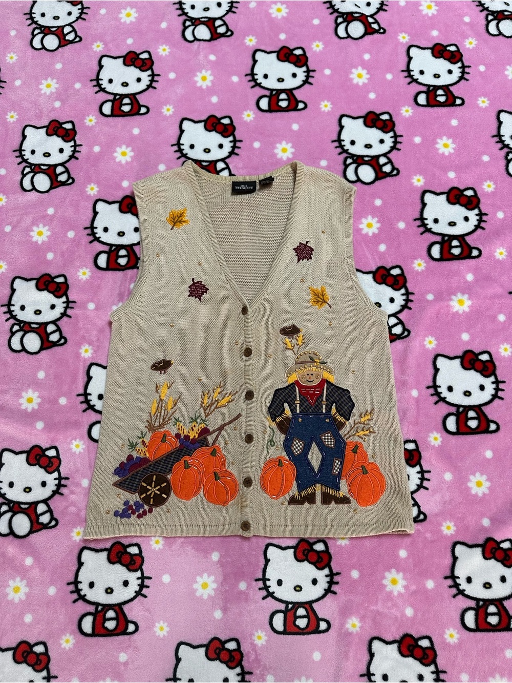 Embroidered Scarecrow Knit Vest - Beige